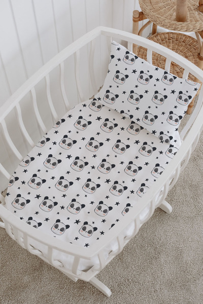 Messido 100% Cotton Poplin Baby Crib Bedding Set 80X120 cm - Cute Panda