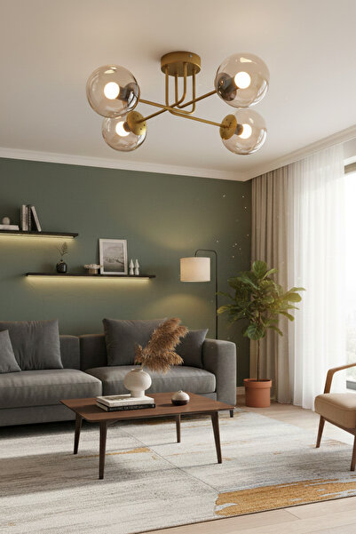 Modavize Safir Modern Tasarım Salon Yatak Odası Mutfak Eskitme Renk Bal Camlı 4 lü Avize