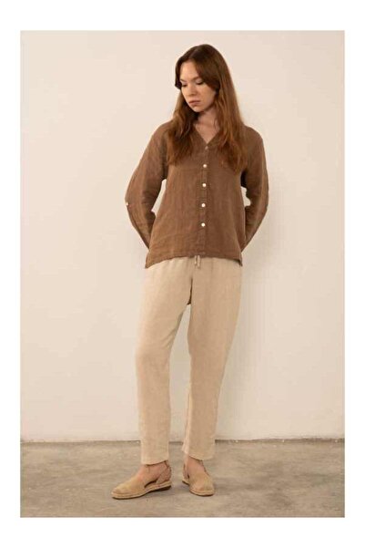 İpekçi Otantik Keten Klasik Kadın Gömlek