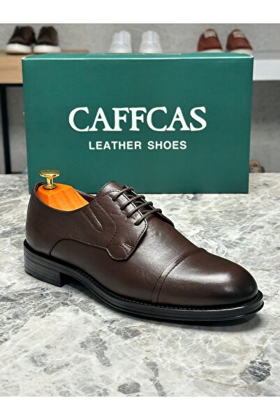 Caffcas حذاء رجالي كلاسيكي مصنوع يدويًا من الجلد الطبيعي باللون البني 10072-70