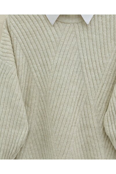 Modamorfo Gestrickte Strick-Tunika mit Rautenmuster – Stein