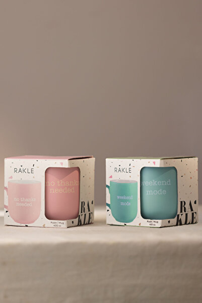 Rakle Set of 2 Mottolu Ceramic Mug Pink-Blue 400 Cc