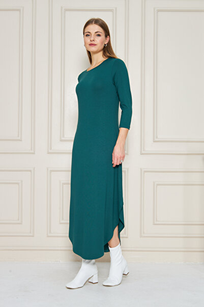 ESPİNA Γυναικείο μακρυμάνικο φόρεμα οβάλ σχήματος με σκισίματα μίντι μήκους