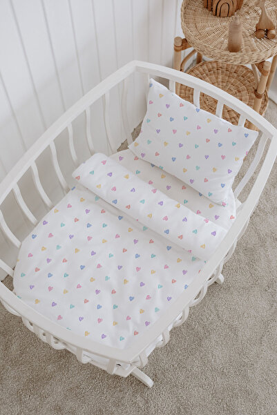Messido 100% Cotton Poplin Mother's Side Crib Bedding Set 60X100 cm - Colorful Hearts