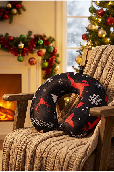 Wexta Seyahat Boyun Yastığı Yılbaşı Geyik Boynuzu Temalı SİYAH Visco - Hafıza...