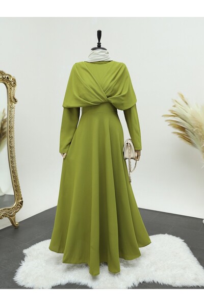 HİJABAYA Önü Çapraz Çift Kat Hakim Yaka Krep Elbise