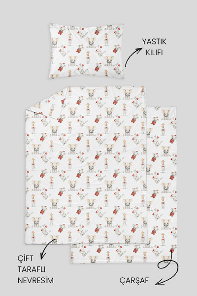 Messido 100% Cotton Poplin Baby Crib Bedding Set 80X120 cm - Cute Winter Tale