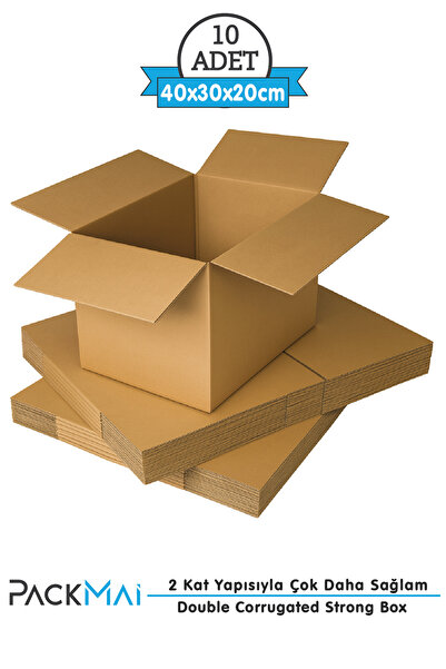 PackMai Koli 40x30x20 Ev Taşıma Çeyiz Kargo Kolisi Çift Oluklu 10ADET