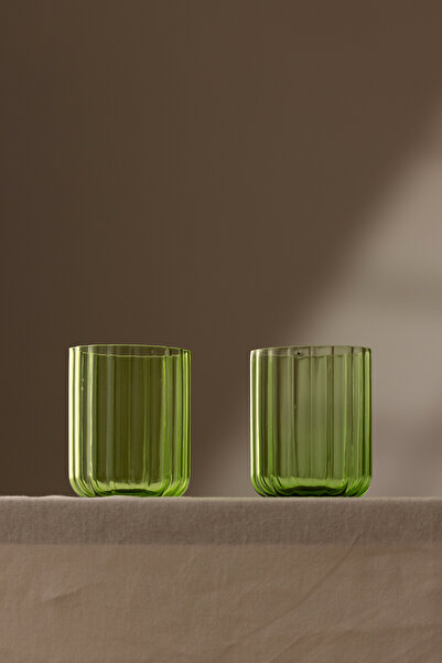 Rakle Flower Handmade Self-Colored Set of 2 Water Glasses Green 450 Cc