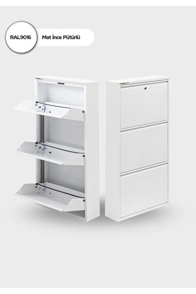 mobilyapratik Kilitli 3'lü Metal Ayakkabılık - Beyaz