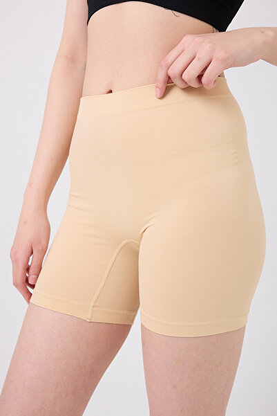 MİSTİRİK Pereto Model Stitch-Free Lightweight Shaping / Sculpting Non-Marking Women's Boxer Skin Color