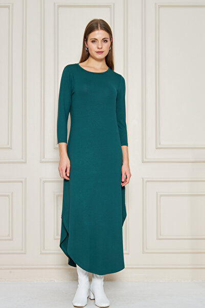 ESPİNA Γυναικείο μακρυμάνικο φόρεμα οβάλ σχήματος με σκισίματα μίντι μήκους