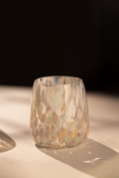 Rakle Spotted Handmade Self-Colored Set of 2 Water Glasses Beige-Cream 330 Cc