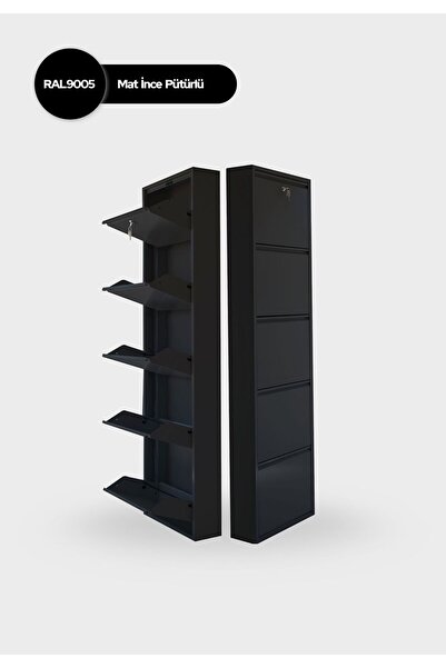 mobilyapratik Kilitli 5'li Metal Ayakkabılık - Siyah