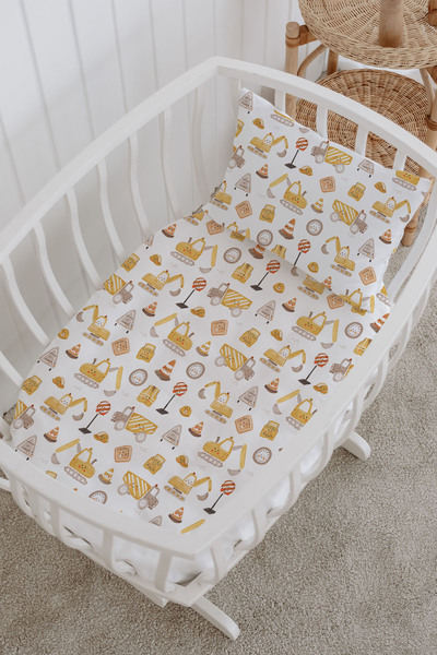 Messido 100% Cotton Poplin Baby Crib Bedding Set 80X120 cm - Cute Work Machines