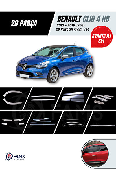 Leonacs Fams Otomotiv Renault Clio 4 Hb Krom Aksesuar Seti 8 Ürün 29 Parça 2012-2019 Arası Uyumlu Paslanmaz Çelik