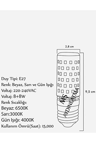 MŞ Aydınlatma 5 ADET E27 DUYLU 3 FONKSİYONLU MISIR LED AMPUL