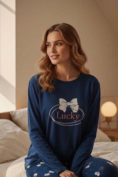 PİJAPİA Ženska pidžama sa dugim rukavima u tamnoplavoj boji