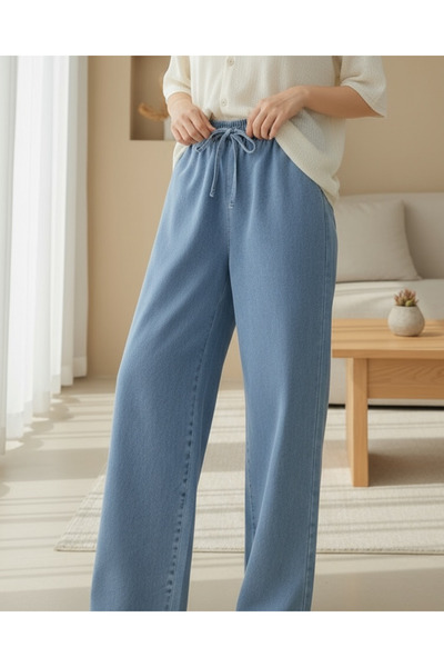 HİJABAYA Wide Leg Jeans with Elastic Waist and Lace Detail