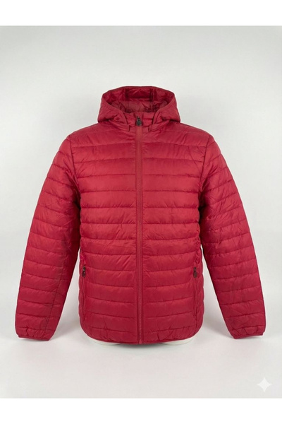 Plus Scorpion Men's red quilted jacket, urban outdoor style, light and warm, removable hood