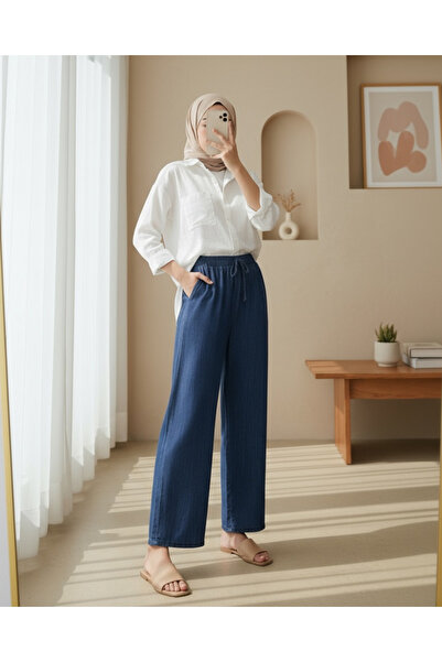HİJABAYA Lace Detailed Elastic Waist Wide Leg Jeans