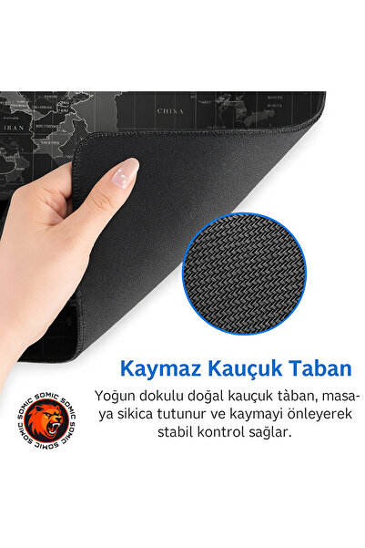 SOMIC Büyük Boy XL Mouse Pad Dünya Haritası Desenli Oyuncu Gamer Gaming Mouse Pad Yüksek Kalite