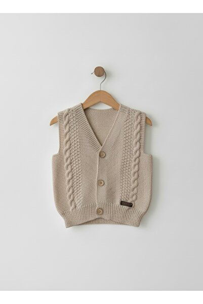 Bebemio Boutique Örgü Bebek Yeleği Unisex Düğme Detaylı Triko/Akrilik Kumaş