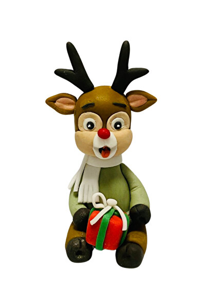 FigurinArt Figurină tort pastă de zahăr - Renul lui Moș Crăciun - Handmade