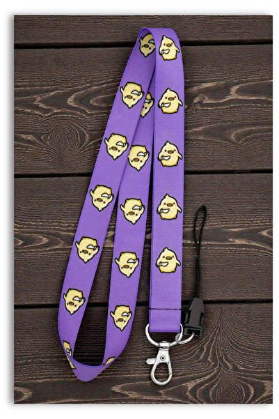 Mia Aurora سلسلة مفاتيح بتصميم طائر إيموجي أصفر على خلفية بنفسجية مع حبل تعلي...