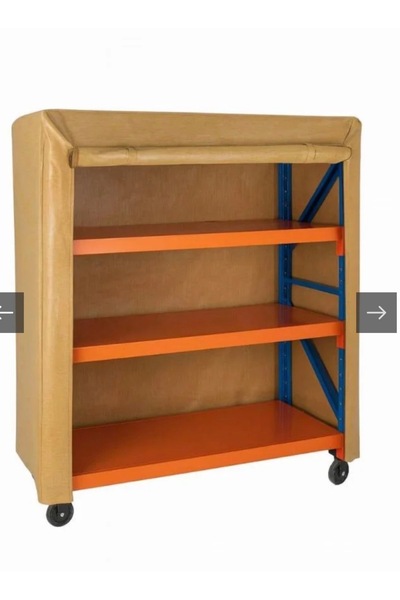 None Storage cabinet for heavy weights, camping equipment, and general storage.
