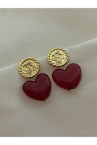 Twinssis Accessories Red Glass Heart Earrings with Gold Detail
