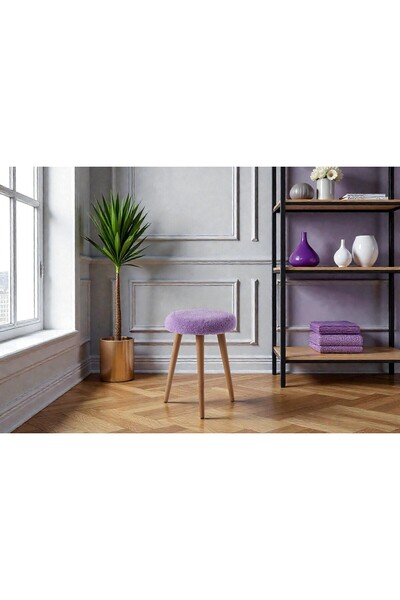Framgan Modern Ahşap Ayaklı Teddy Kumaş Tabure – Makyaj Masası & Ayak Dinlendirme – Elegant Mor