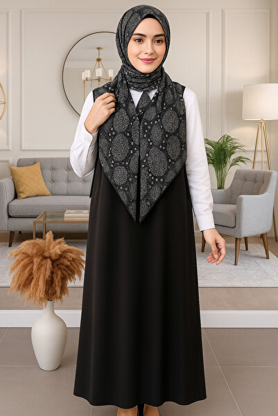 ELMODA Siyah Desenli Yakma Örme Üçgen Şal – Kadın Tesettür Şal