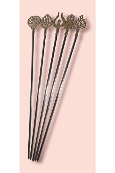 Genel Markalar Pirinç Saplı Paslanmaz Kebap Şişi Motifli 5 Li Takım Çanta Hed...