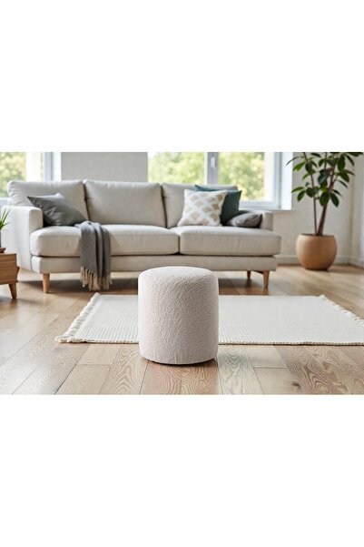 Framgan Teddy Düz Puff - Yuvarlak Puf – Makyaj Masası Pufu - Dekoratif Ayak U...