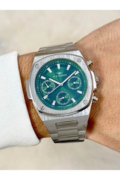 FERRO Gümüş Çelik Kordon Erkek Kol Saati FM11555AWT-A6 Fonksiyonları Aktif 3 ATM Su Geçirmez Hediye Paket