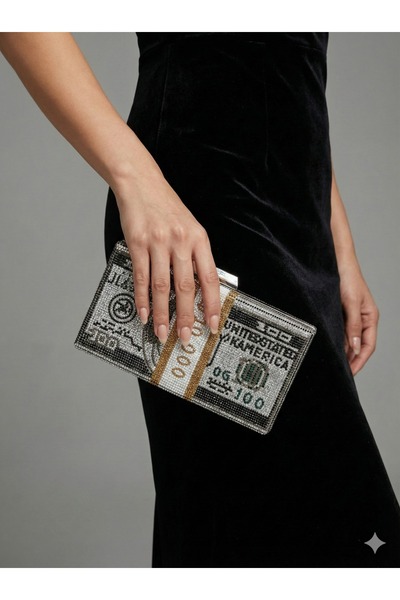 OUEEN ELİZABETH Велика срібна сумка - кришталеві камінці, детальна фігурна мо...