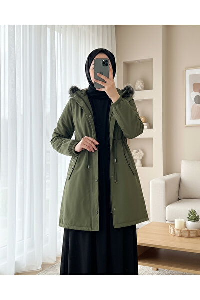 HİJABAYA Released Hooded Short Coat with Elastic Sleeves and Pockets