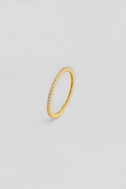 So CHIC... Beyaz Taşlı 18 Ayar Sarı Altın Kaplama Gümüş Tamtur Yüzük