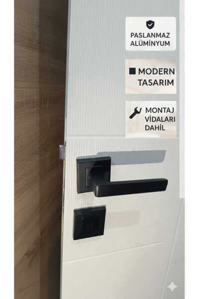 HALL BREATHE Kare siyah kapı kolu seti, 2 adet kol ve 2 alt rozet ile şık tasarım
