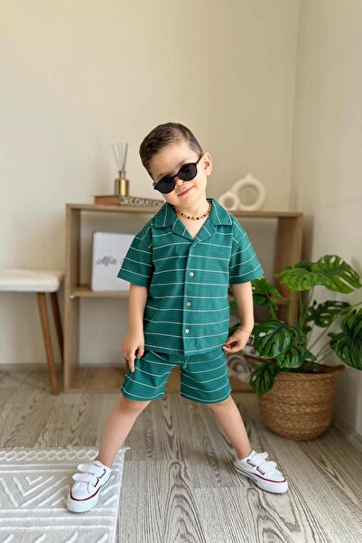 miabambim Çizgili Erkek Bebek T-shirt Şort Takım Yeşil