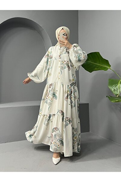 HİJABAYA Λινό φόρεμα - Με όρθιο γιακά και λεπτομέρεια με μισό κουμπί