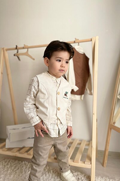 miabambim طقم بيبي بوي بيج من جيلبرتو - طقم مكون من 3 قطع