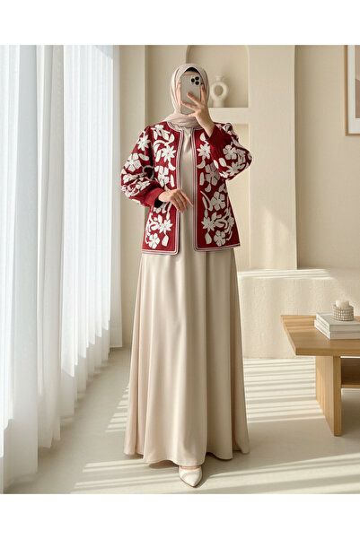 Modamorfo سترة مبطنة بأكمام وواجهة مطرزة - لون بورجوندي