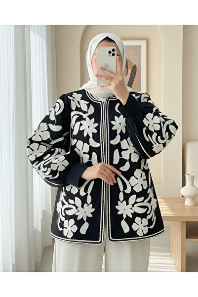 Modamorfo Lined Jacket with Embroidered Sleeves and Front - Black