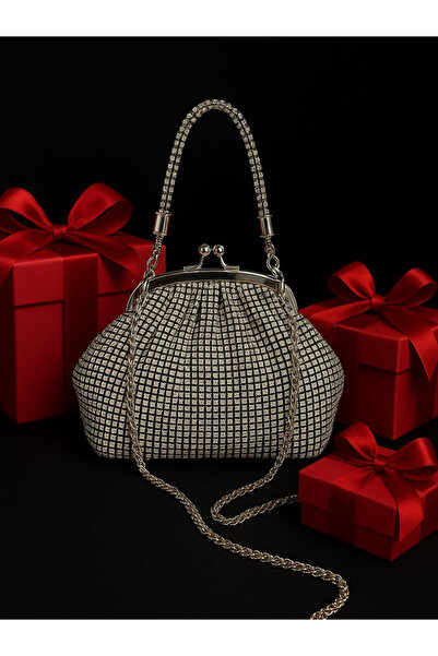 NAZART Women's Luxury Stone Diamond Black Evening Dress Clutch Chain Strap Hand Wedding Engagement Evening Bag