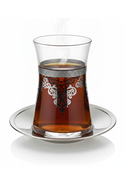 Arsel Heybeli Gümüş Çay Seti Paslanmaz Çelik Çay Tabak & Paşabahçe Bardak