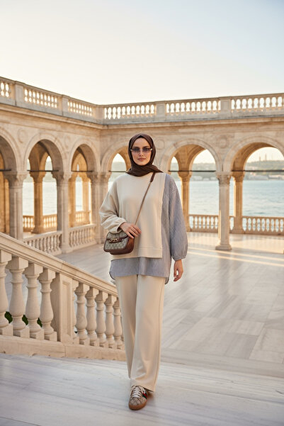 Aselim Hijap Moda Γυναικείο Σετ Χιτζάμπ Σετ Πουκάμισο Δύο Τεμάχια Βανίλια