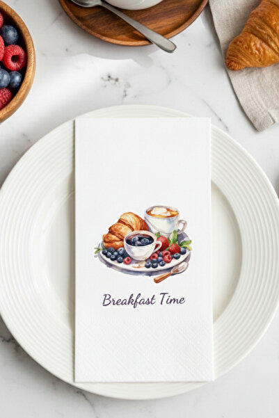 SUFFRA Breakfast Time Desenli 16'lı Çift Katlı Lüks Kağıt Peçete