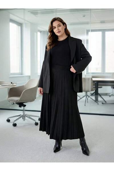 ALİA Pleated Plus Size Skirt - Black -